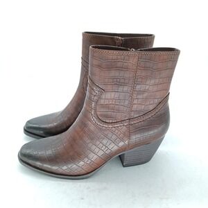 Frye & Co Sylvi Boots Womens Sz 6 Brown Croc Ankle Western Block Heel Zip #88